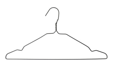 Empty metal hanger isolated on white. Wardrobe accessory - obrazy, fototapety, plakaty