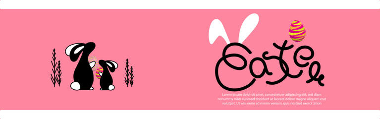 Vector illustration concept of Happy Easter greeting with easter eggs on beautiful bokeh background.