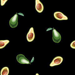 Seamless with whole and sliced avocado fruit on a light background.