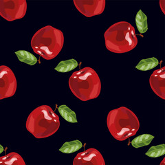 Red apple shiny with leaf seamless pattern background
