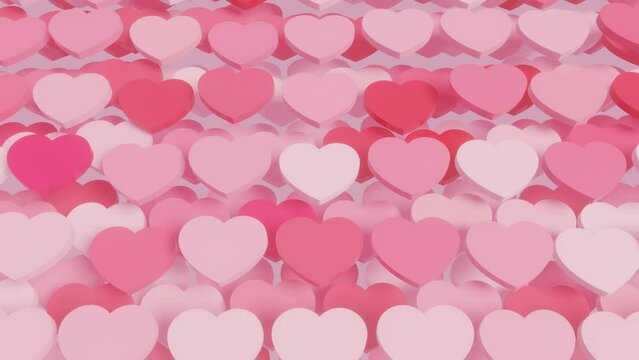 3d render seamless loop animated background with pink and red hearts. Valentines day romantic background holiday concept
