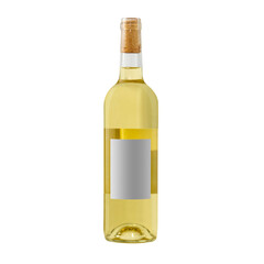 white yellow wine bottle with blank label isolated on white background.