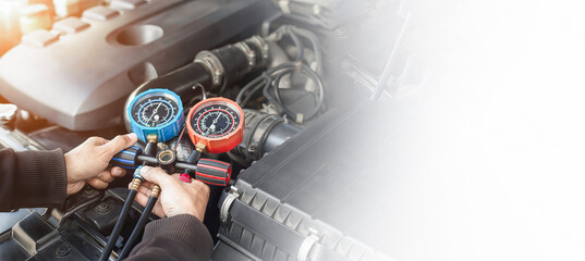 Car air conditioner check service, leak detection, fill refrigerant.Device and meter liquid cooling...