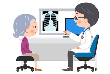 診察する医師と患者のおばあさんのイラスト