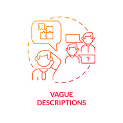 Vague descriptions red gradient concept icon. Red flag in job interview abstract idea thin line illustration. Improving performance. Isolated outline drawing. Myriad Pro-Bold font used