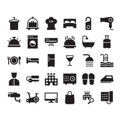 Hotel And Hotel Services icons set sign symbol vector