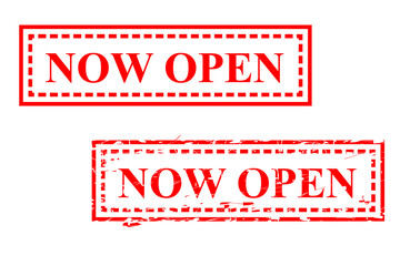 Simple Vector Set 2, Red Rectangle rubber stamp now open isolated on white