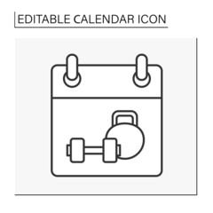  Reminder line icon. Training schedule. Sports gym workout. Calendar concept. Isolated vector illustration. Editable stroke