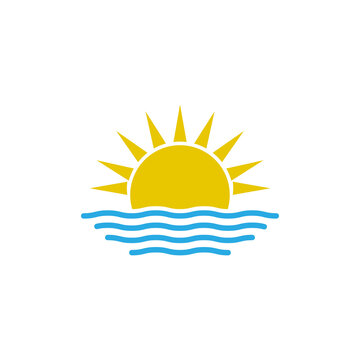 Sun on the sea icon design template vector