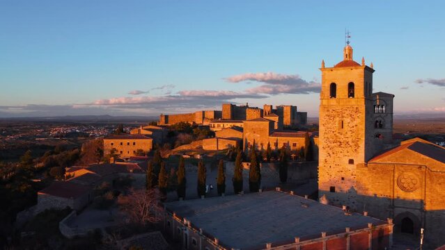 Aerial view of the medieval village of Trujillo, Extremadura, Spain. High quality 4k footage