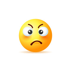 Angry yellow emoji isolated on white background.