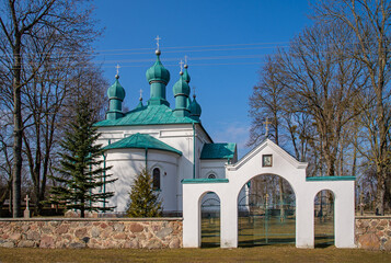 Fototapeta na wymiar Orthodox church of the Ascension of the Lord consecrated in 1876 in Nowoberezowo in Podlasie, Poland.