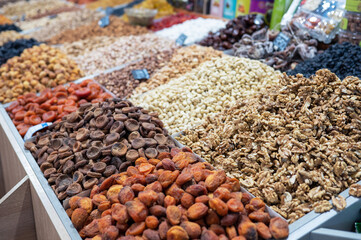 Dried fruits and nuts on local food market