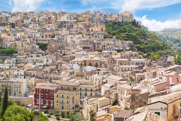 Obraz premium Ragusa (Sicilia, Italy) - A view of touristic baroque city in Sicily island, deep southern of Italy, with his old historical center named Ibla, UNESCO site.