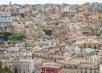 Obraz premium Ragusa (Sicilia, Italy) - A view of touristic baroque city in Sicily island, deep southern of Italy, with his old historical center named Ibla, UNESCO site.