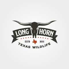 longhorn texas logo vintage vector illustration design, animal wildlife label design - obrazy, fototapety, plakaty