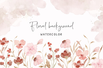 Soft wild floral border background with watercolor