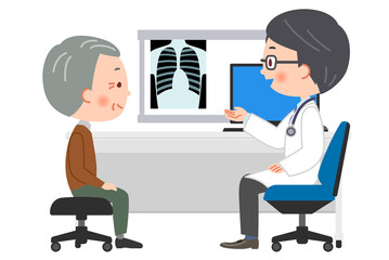 診察する医師と患者のおじいさんのイラスト