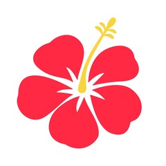 Vector illustration of tropical red Hibiscus flower isolated on white background. Blooming Hibiscus vector silhouette, Summer vibe graphic design, floral clipart. © Olga