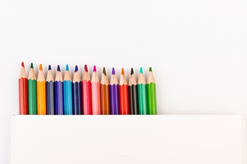 Fototapeta premium Many multicolored pencils, isolated on white background with copy space. Art and education background.