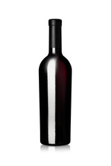 Red wine bottle isolated on a white background.