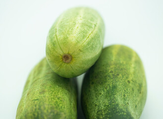 Close up,three Fresh cucumber isolated on white background