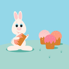 Obraz na płótnie Canvas Easter bunny is eating easter cake.
