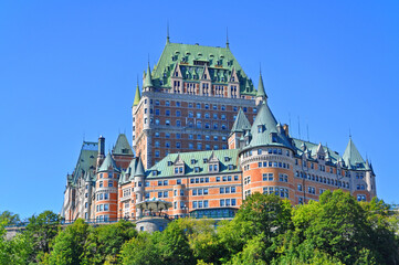 Fototapeta premium Chateau Frontenac is a historic castle built in 1893 with Chateauesque style in Old Quebec City World Heritage Site, Quebec QC, Canada. 