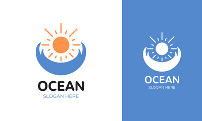Simple summer logo design with wave and sun icon