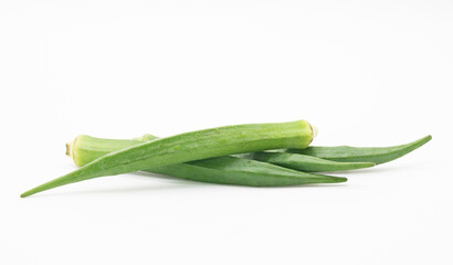 fresh okra isolated on white background, front view