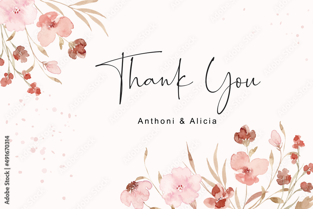 Wall mural thank you card with soft wild flower watercolor - Wall murals