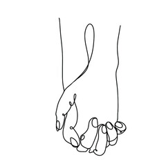 Drawing linear hand drawn couple holding hands, sketch, one line, vector.