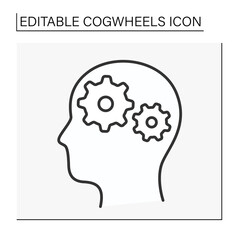  Mechanism line icon. Cognitive process in head. Thinking.Cogwheels concept. Isolated vector illustration. Editable stroke