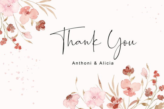 Thank you card with soft wild flower watercolor