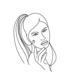 Linear drawing of a abstract female face vector, sketch, view from below