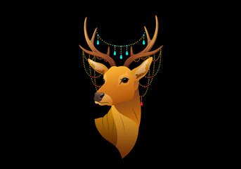 deer oriental style illustration jewelry lace black background