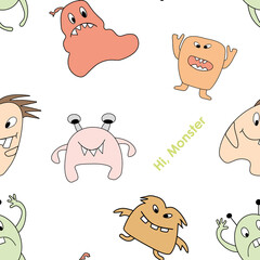 seamless pattern cute monsters