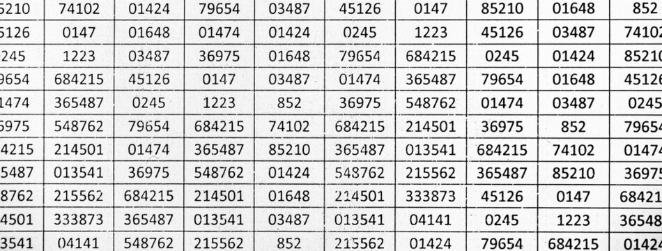 Random numbers on a spreadsheet in columns and rows. Banner