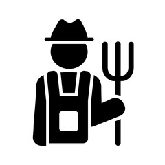 Farmer holding pitchfork vector glyph icon - obrazy, fototapety, plakaty