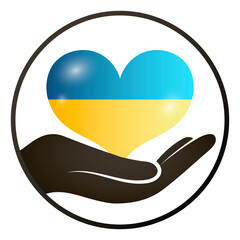 Ukrainian flag in the form of a heart. Heart in hand protection