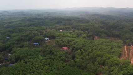 Aerial shot of the forest area in Jatayu earth center Kerala, India