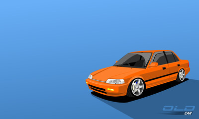 Sedan car wallpapers. Orange modified old sedan and wide rims