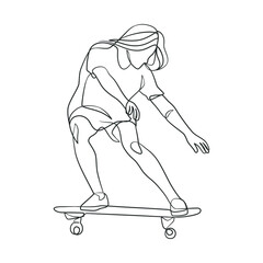 Continuous line drawing of girl playing skateboard