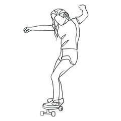 Continuous line drawing of girl playing skateboard