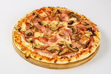 Pizza with ham, cheese and mushrooms