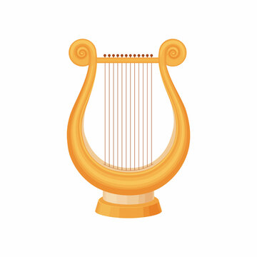 The harp. A stringed musical instrument. The golden harp. Vector illustration isolated on a white background