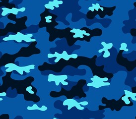 
Blue camo illustration vector texture, repeat background, classic print