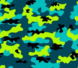Fashion texture camouflage, repeat background, stylish blue pattern with yellow spots, vector template.