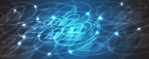 internet digital security technology concept for business background. Lock on circuit board