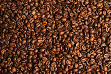 Coffee beans on a white background. Top view.
